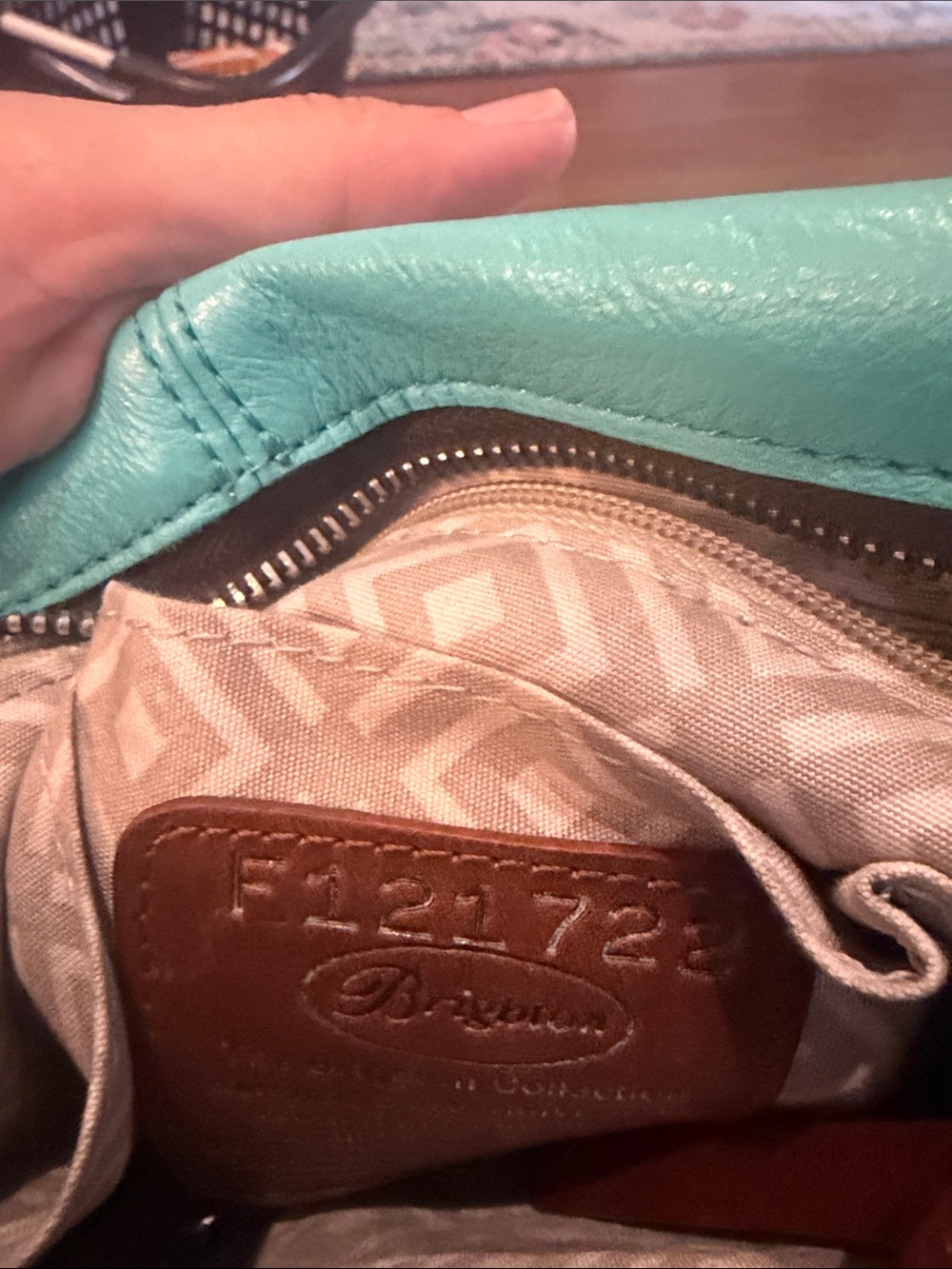 Brighton Turquoise Crossbody Bag with Brown Trim and Silver Accents - Picture 2 of 6